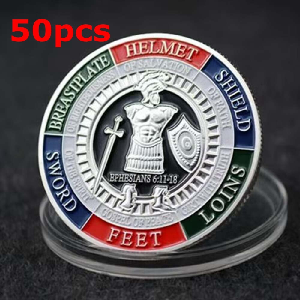 50PC Put On the Whole Armor Of God Commemorative Coins Challenge Coin Silver New