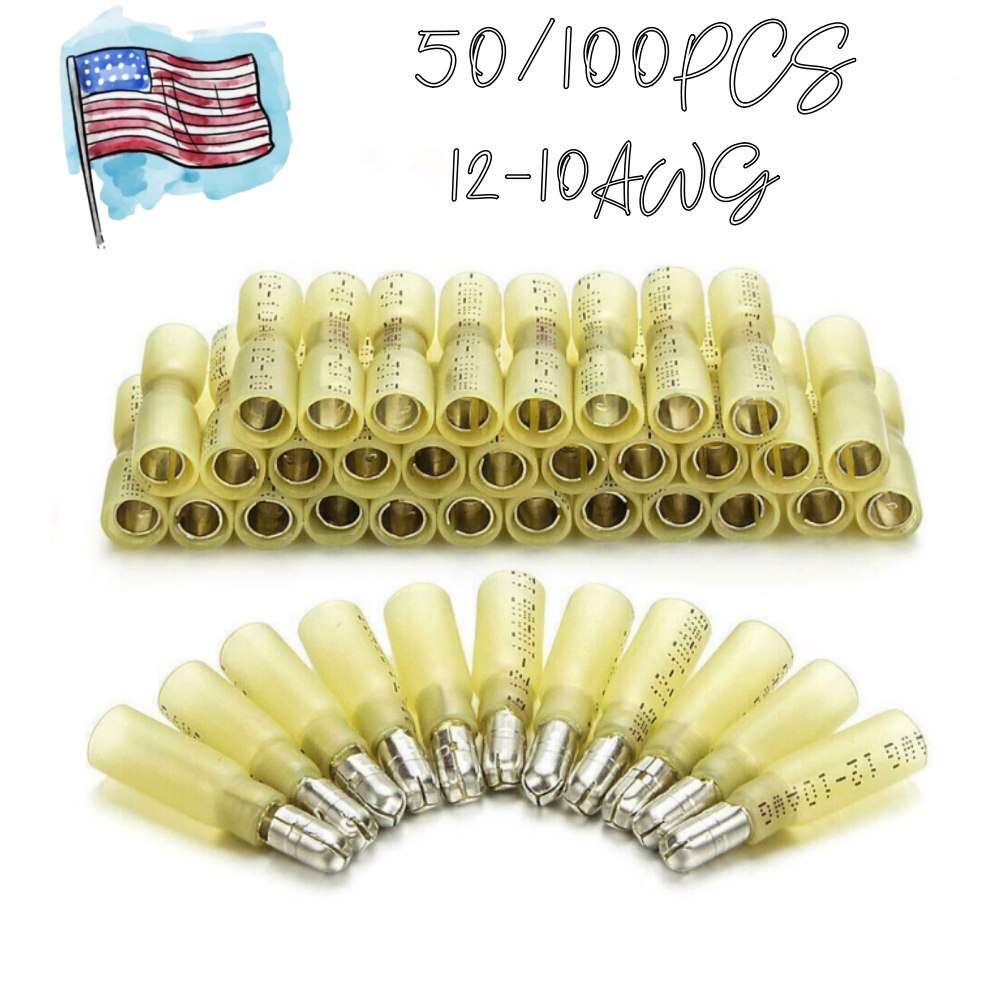 12-10 AWG Waterproof Heat Shrink Bullet Male Female Terminals Connectors Yellow