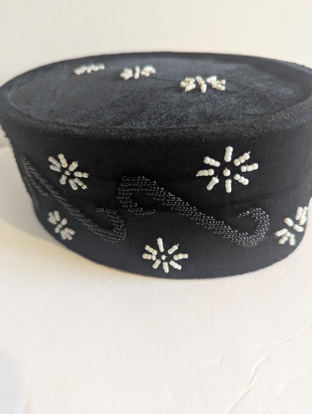 African (Nigerian) Velvet Hat (black/white design)