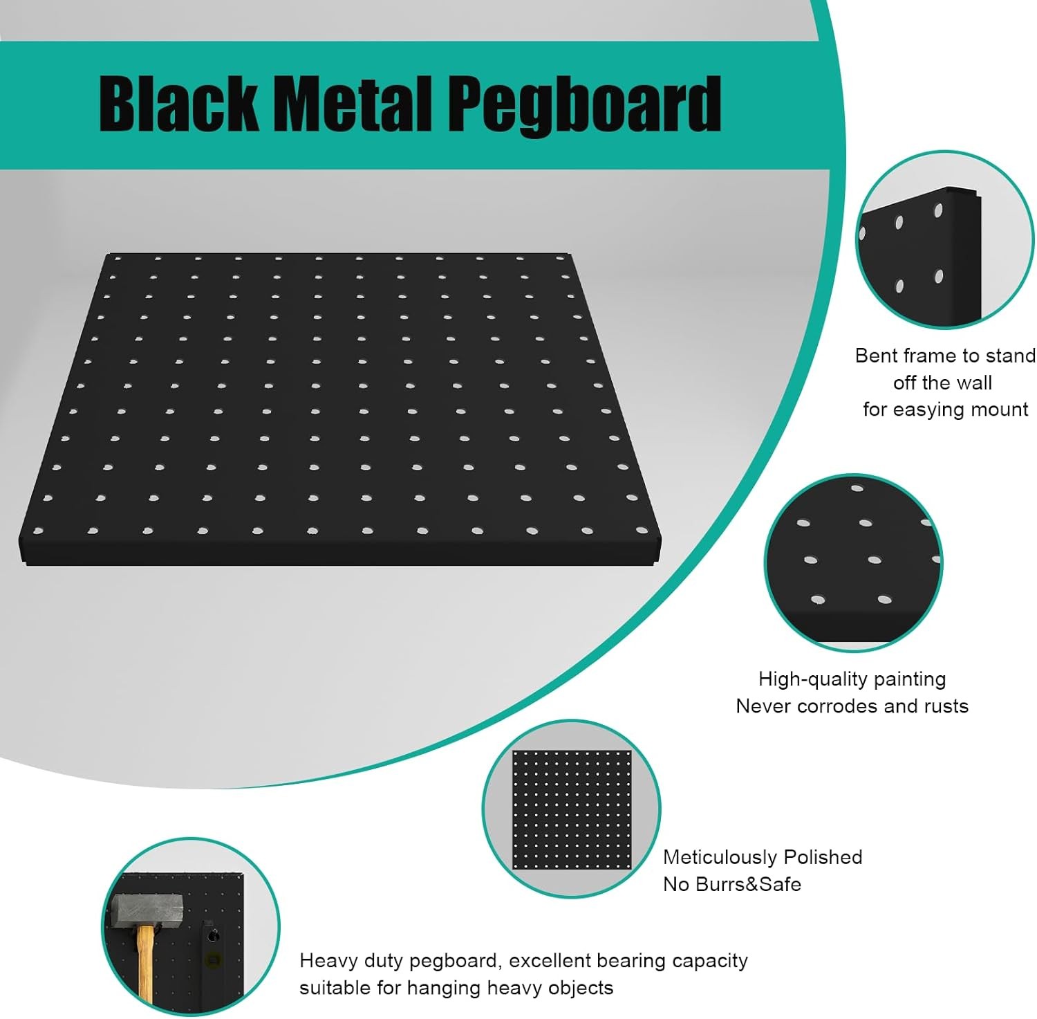 Peg Board, 4 Pack Metal Pegboard Panels Black Pegboards Wall 4PCS-Black
