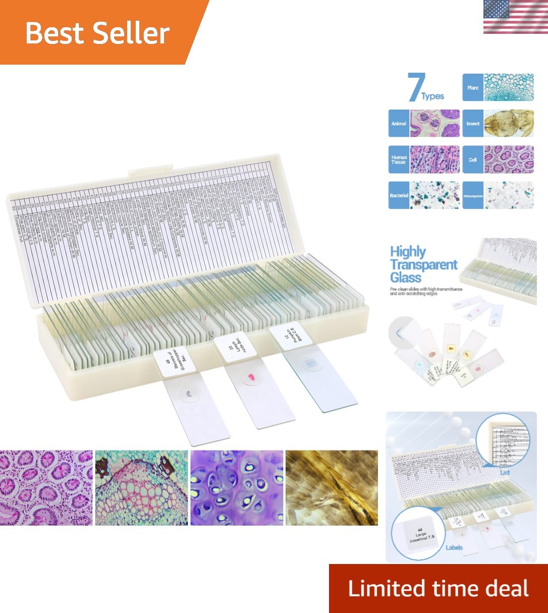 60 Microscope Slides with Varied Specimens - Perfect for Learning and Fun!