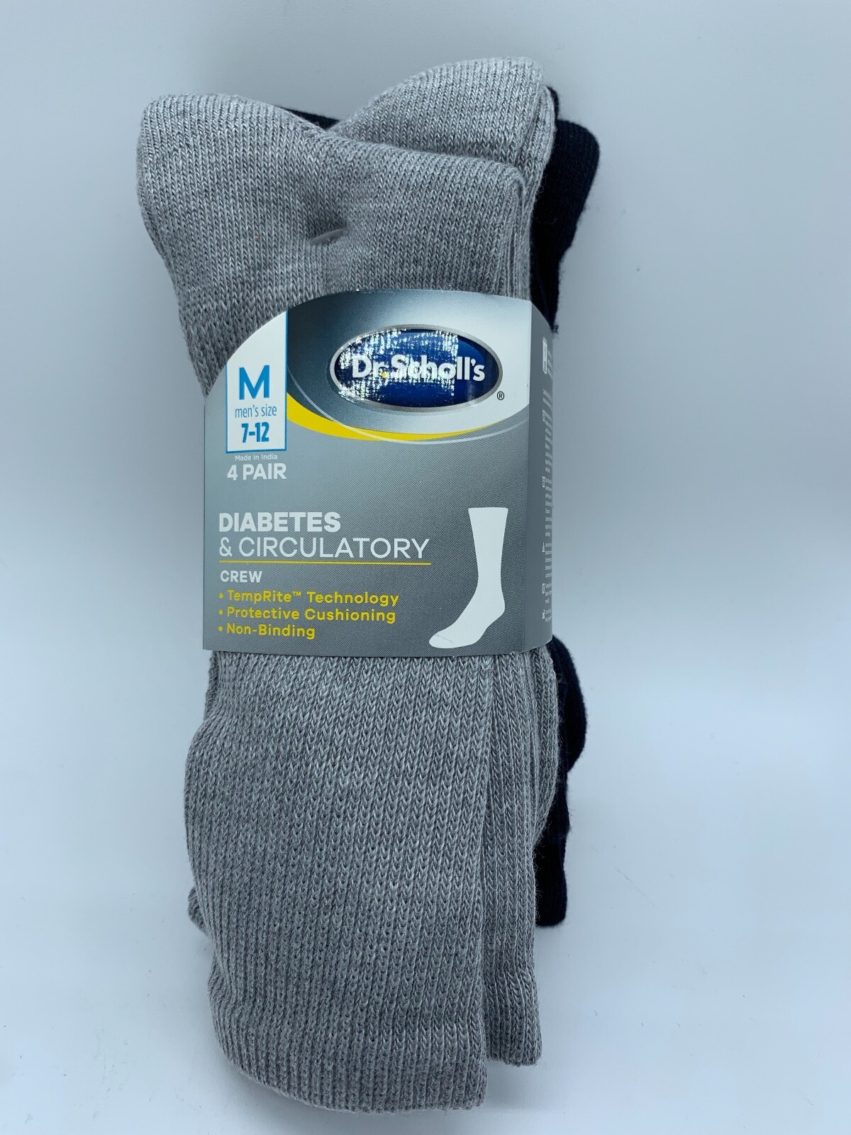 NEW 4 PAIRS MENS DR.SCHOLL'S NON BINDING DIABETES & CIRCULATORY CREW SOCKS  7-12
