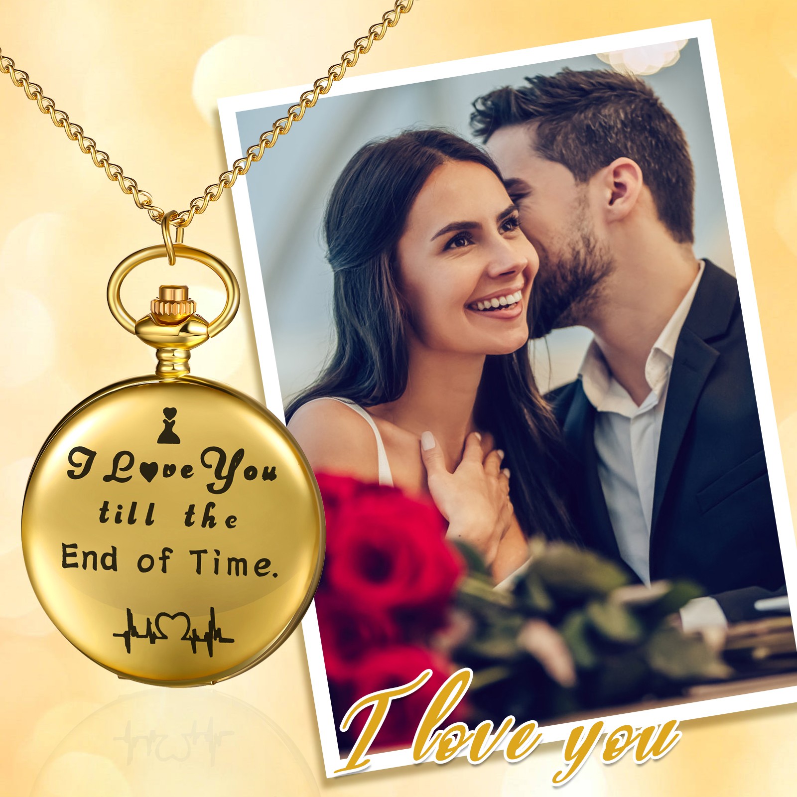 I Love you till the End of Time Quartz Pocket Watch Gift Valentine's Day Gift