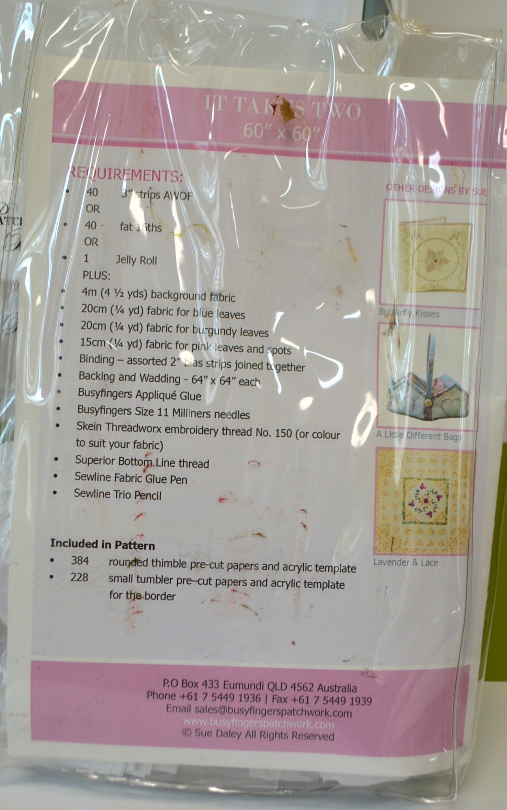 Quilting Patchwork TEMPLATES It Takes Two Pattern Sue Daley