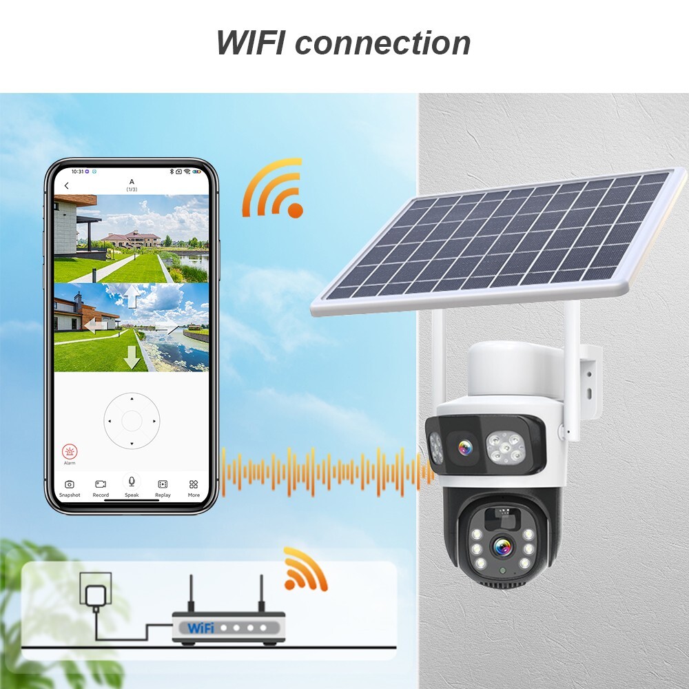2PCS Solar 4MP Wireless Security Camera WIFI 2-Way Audio Dual-Lens PTZ Camera