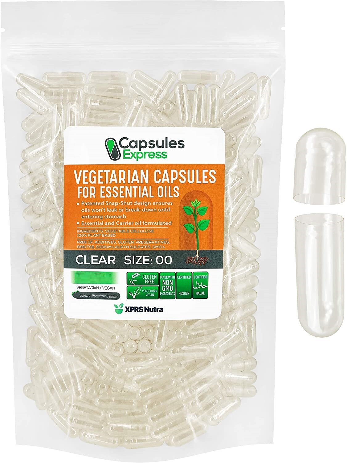 Capsules Express Size 00 Clear Veggie Capsules for Essential Oils Vegetable Pill