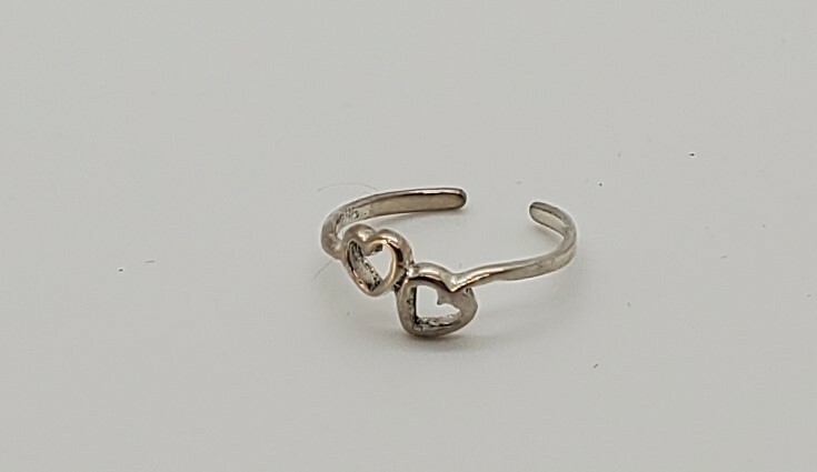 Toe Ring double linked hearts in silver Open/Adjustable 