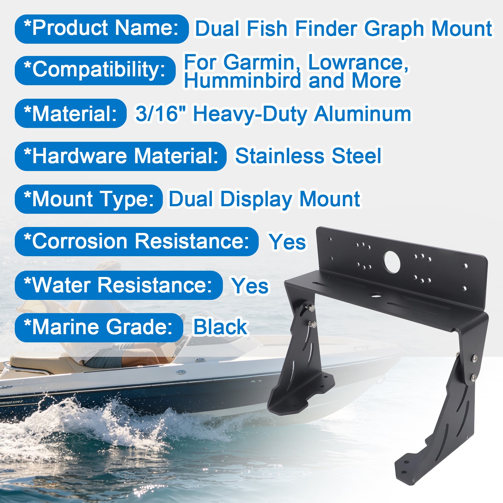 Universal Dual Graph Mount Kit For Fish Finder Graph Mount Heavy-Duty Adjustable