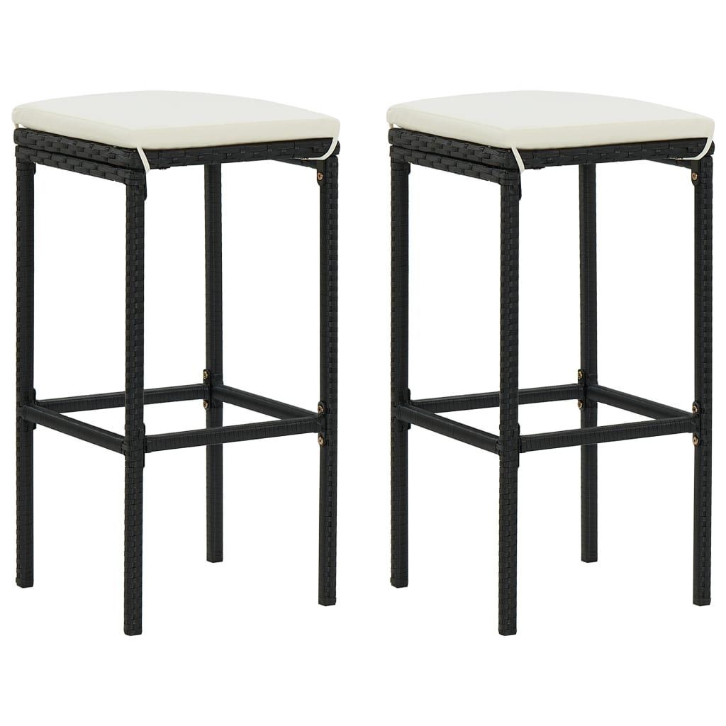 2pcs Black Rattan Counter Stools with Cushions Indoor Outdoor Patio Set