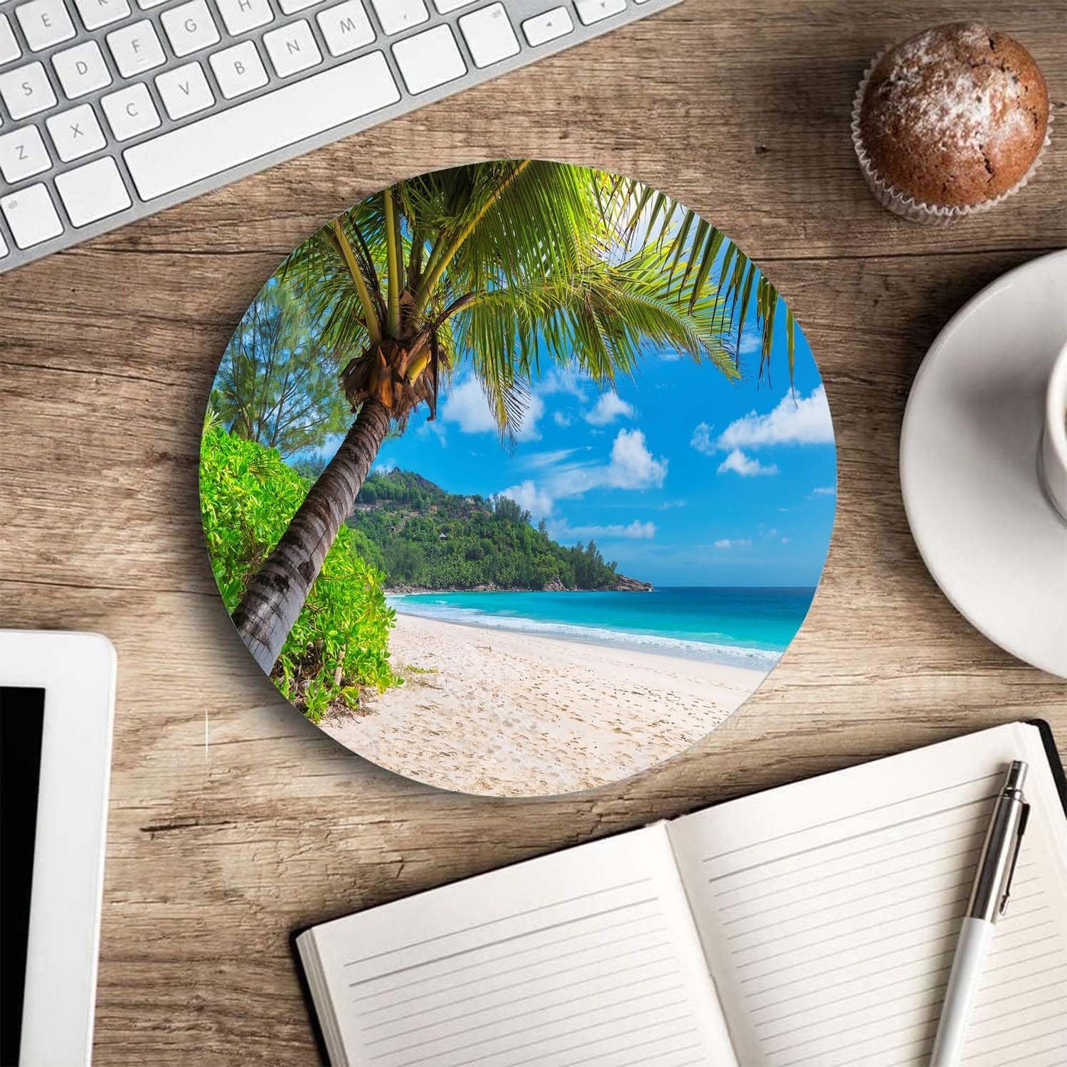Mouse Pad, Beach Tree Mouse Pad, Mouse Mat Round Mouse Pad Non-Slip Rubber Ba...
