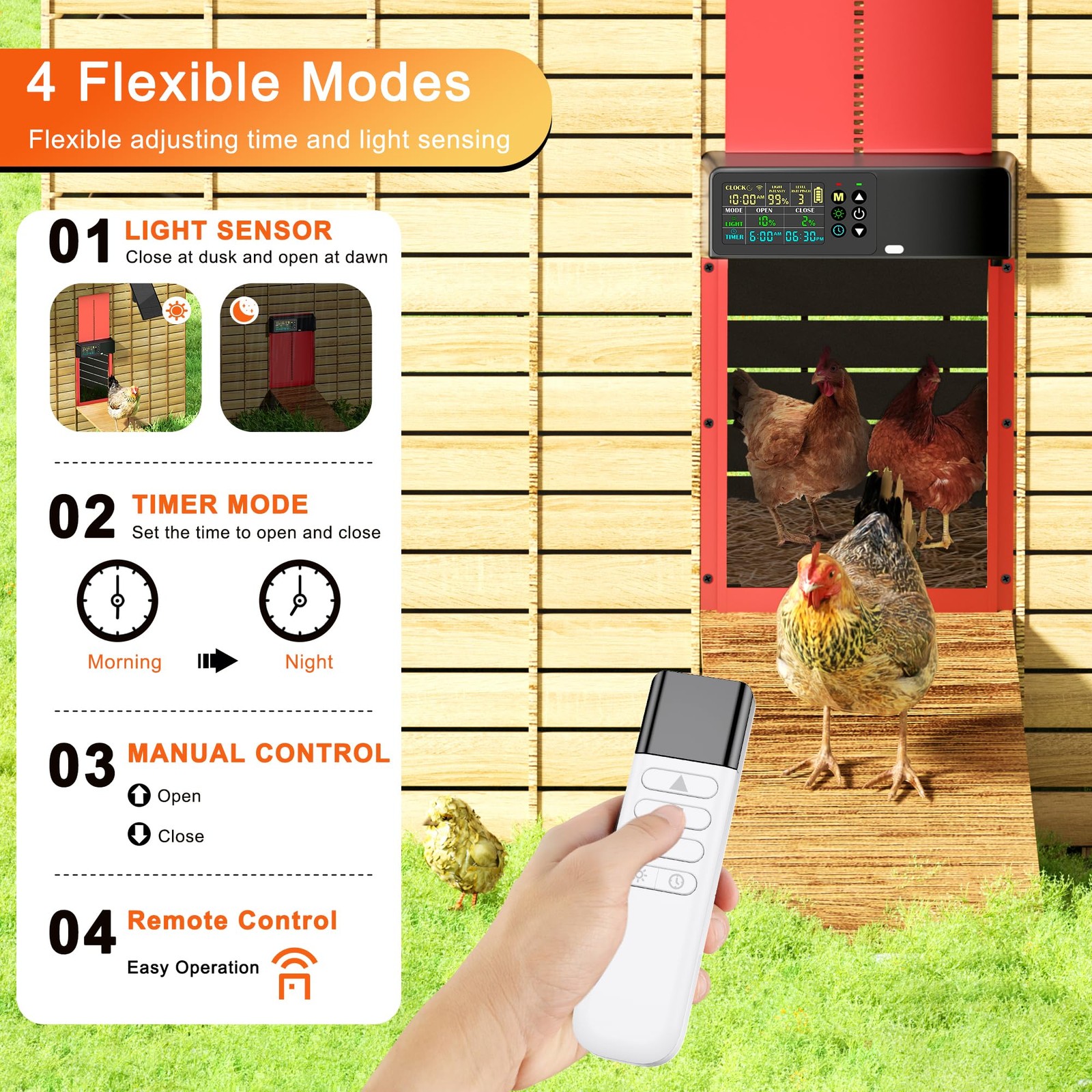 Chicken Coop Door Solar Powered with Programmable Remote Control, Automatic
