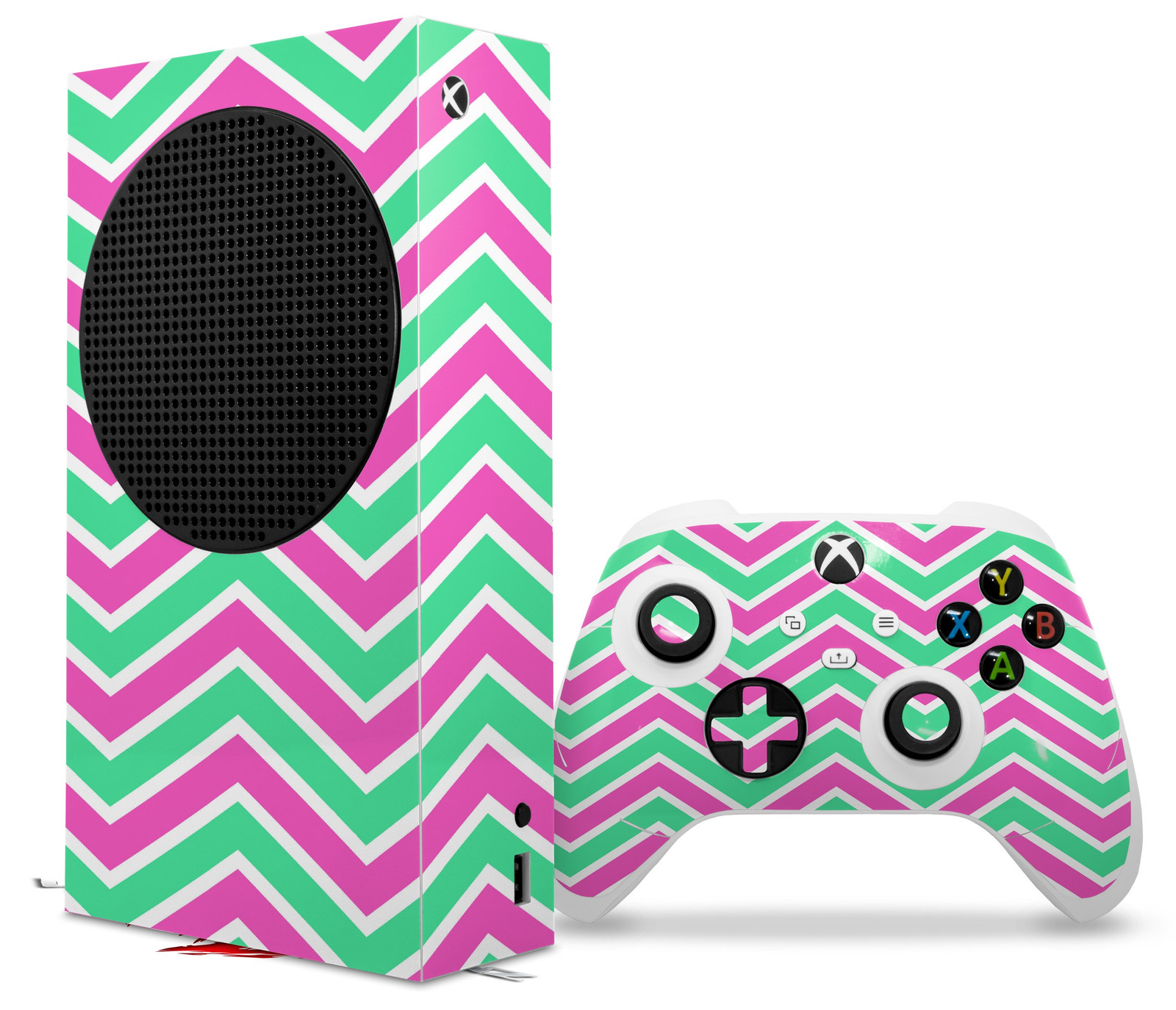 Skin Wrap for XBOX Series S Console Controller Zig Zag Teal Green and Pink