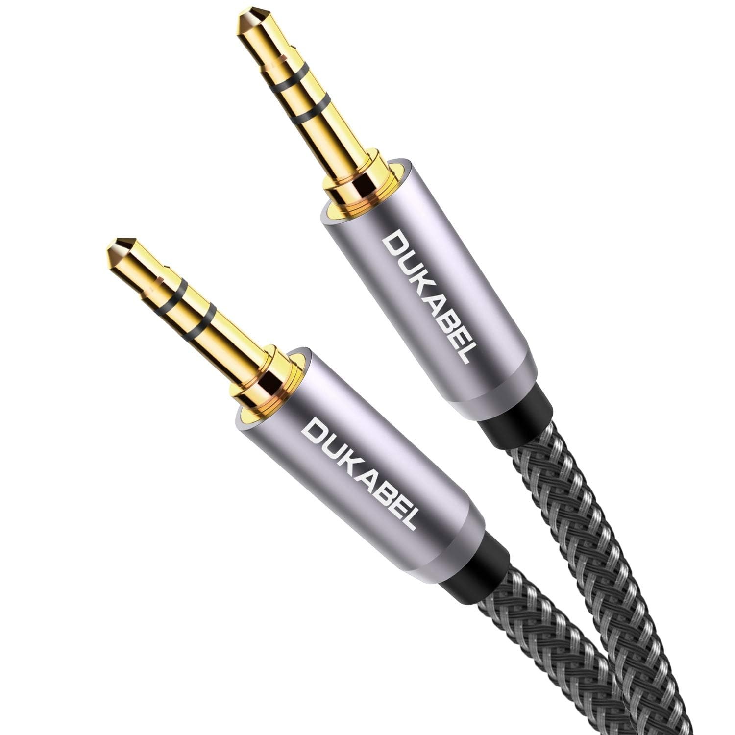 DUKABEL Top Series 3.5mm AUX Cable Lossless Audio 4 Feet / 1.2 Meters, Grey