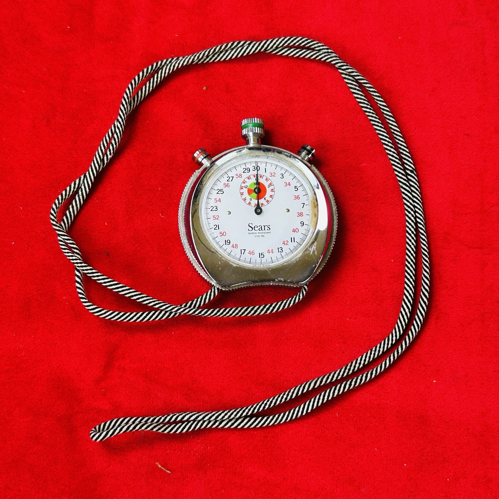 Swiss Made Sears Shock Resistant 1/10th Mechanical Wind Up Stop Watch With Strap