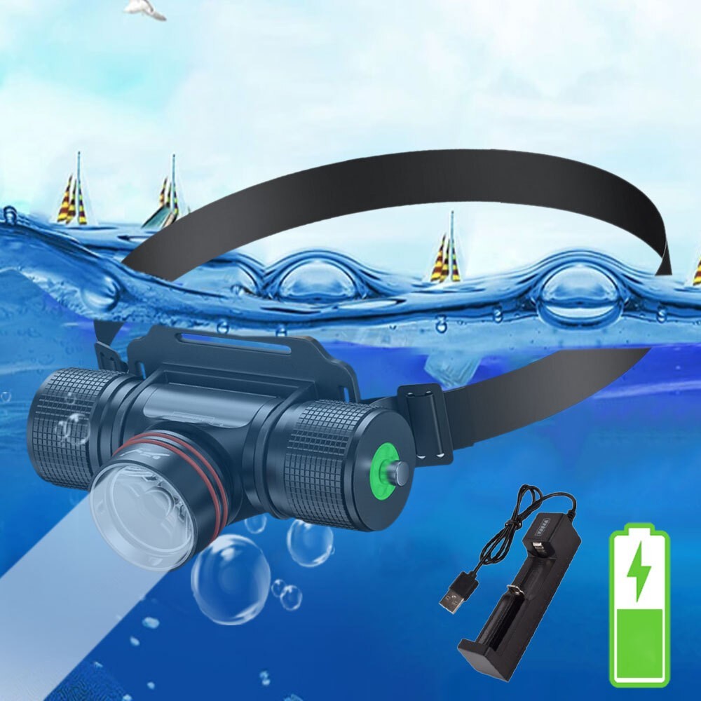 Adjustable Diving Headlamp 1500 Lumen IPX8 Rechargeable for Night & Cave Diving