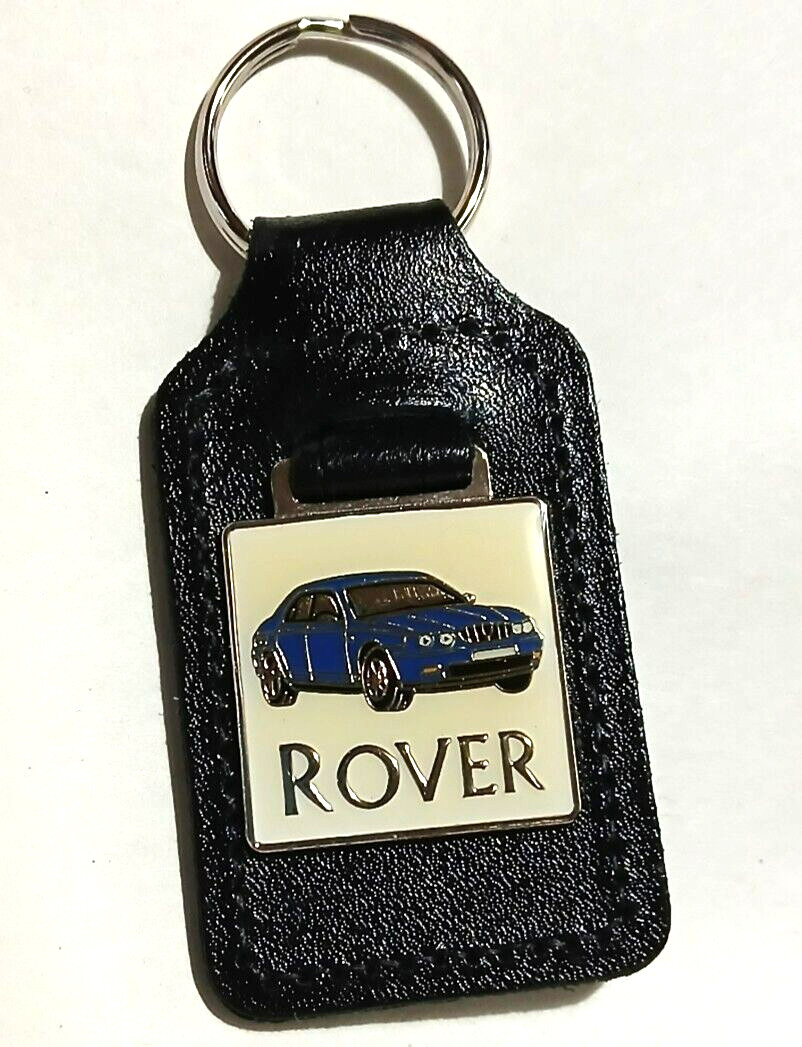 ROVER 75 SALOON METAL ENAMELED FOB LEATHER BACKED TRADITIONAL ENGLISH KEYRING