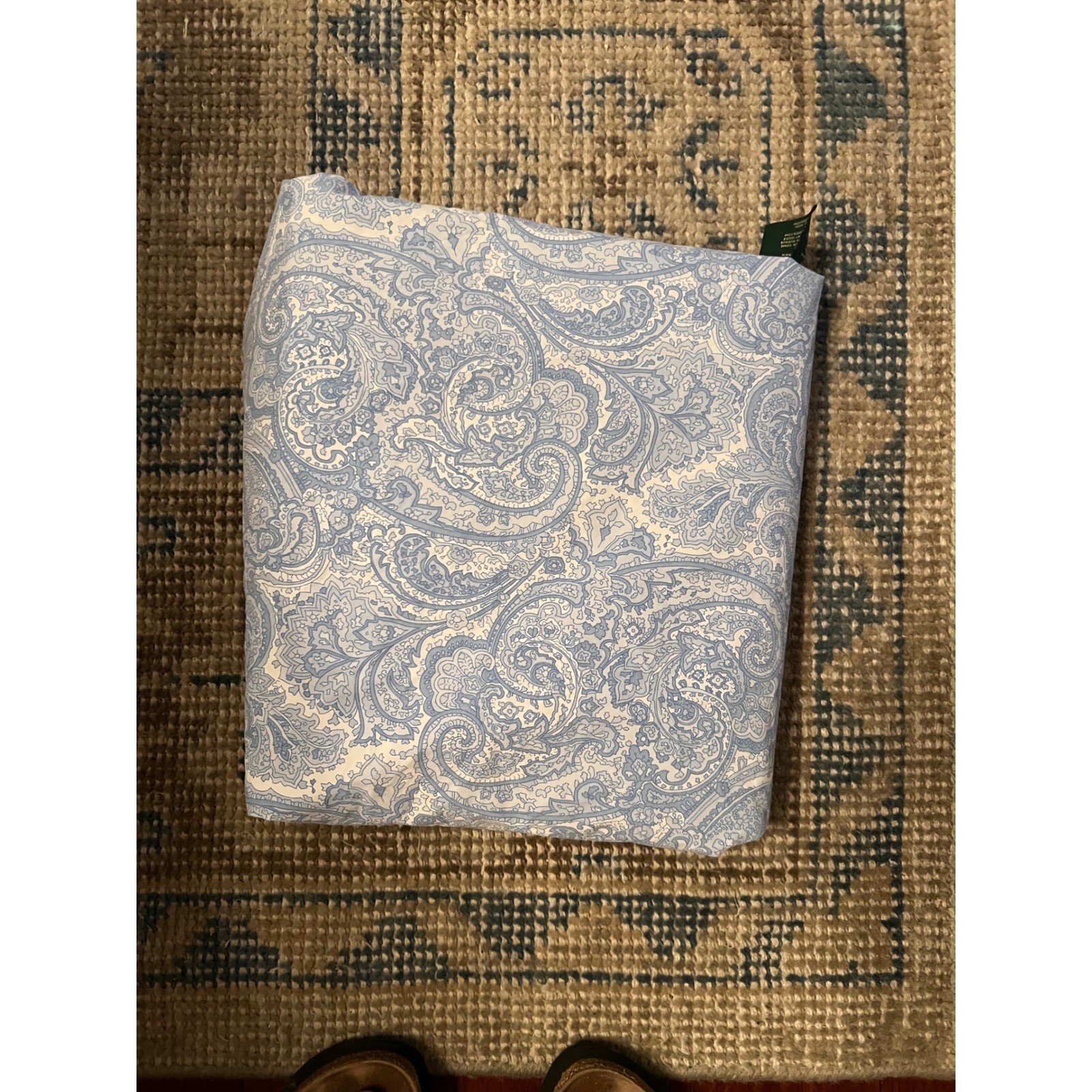 Lauren Ralph Lauren Home Queen Flat Sheet Blue White Paisley 100% Cotton Bedding