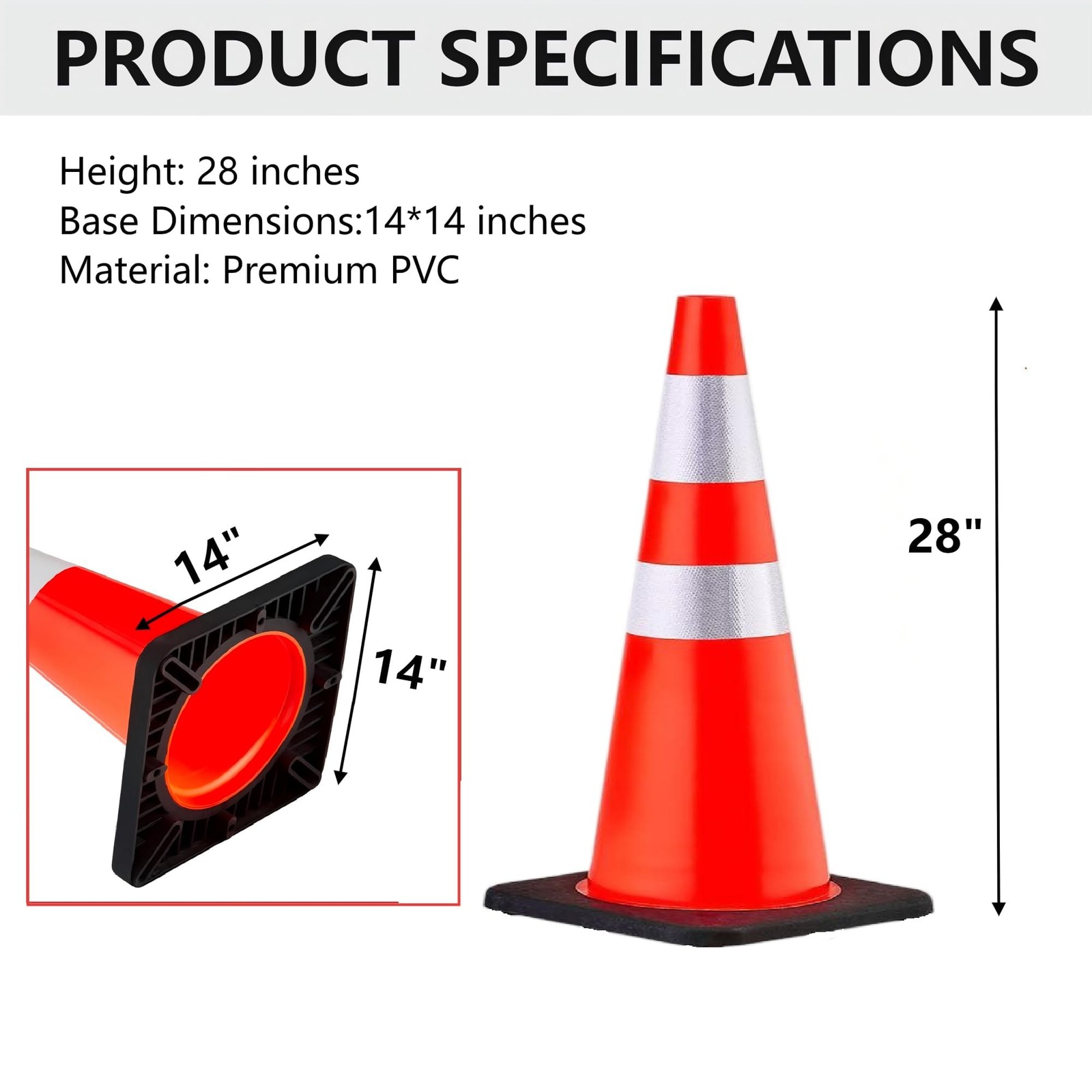 6Pack 28inch Orange PVC High-Performance Traffic Cone, Traffic Safety Cone