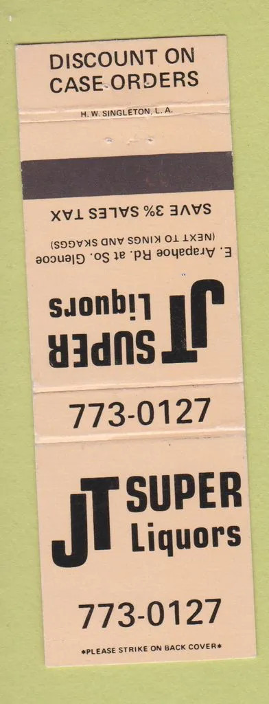 Matchbook Cover - JT Super Liquors