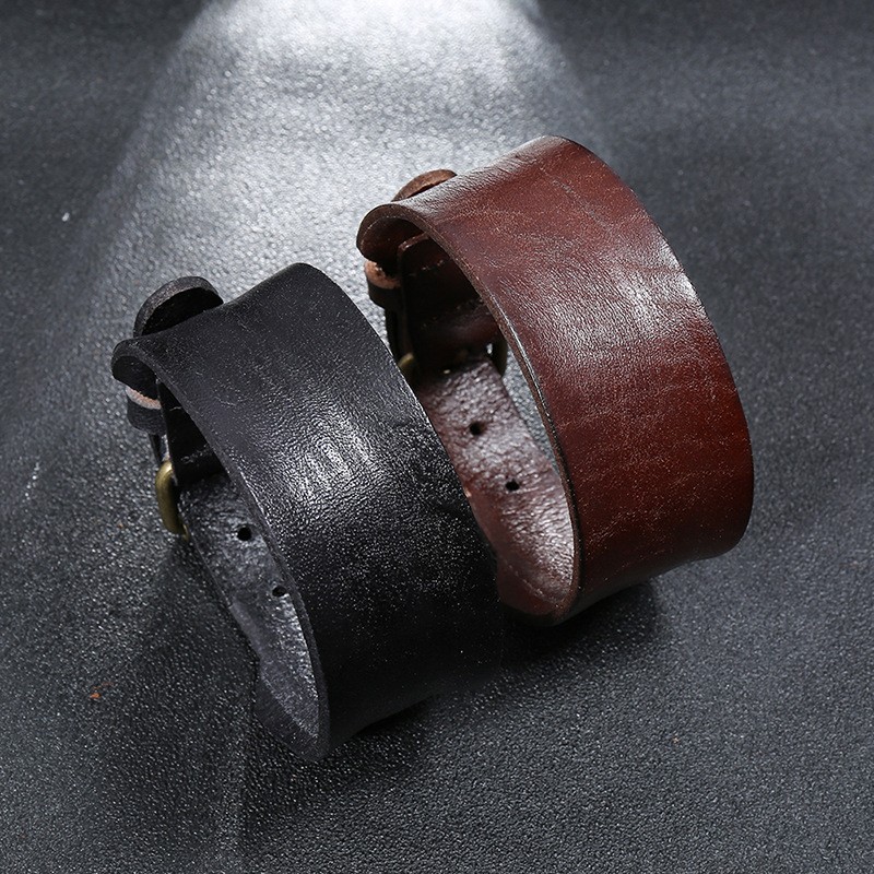 Unisex Genuine Leather Bracelet Minimalist Punk Wristband Handmade Bangle Gift