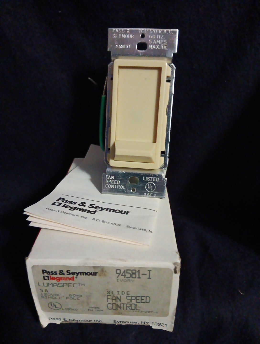 Pass & Seymour / Legrand 94581 Fan Speed Control, IVORY NEW 5 Amp USA Fast Ship