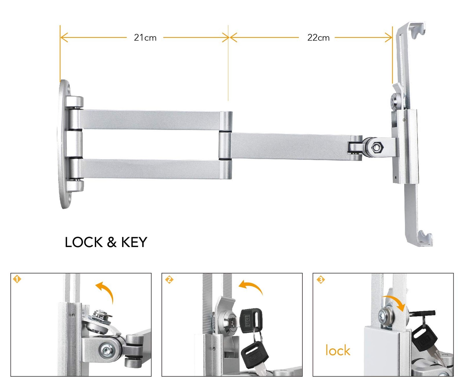 Tablet Wall Mount fold Holder for 7 to11 Tablet, with Lock | Extend Adjustabl...