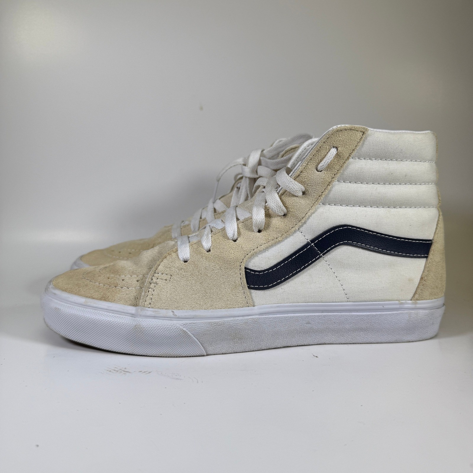 Vans Sk8 Hi Suede Canvas High Top Sneakers Beige White Blue Skate Shoes