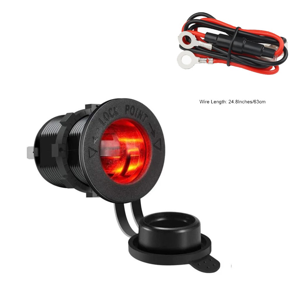 12V Car Marine Cigarette Lighter Socket with Red LED Power Oulet Socket Adapter