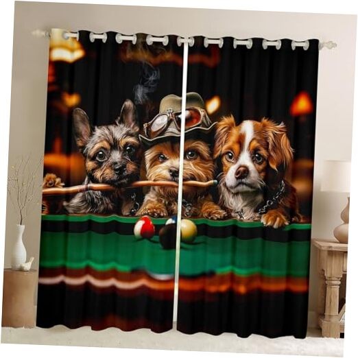 Pup Dog Blackout Curtains for Living Room 52"W x 84"L (Pack of 2) Green Brown