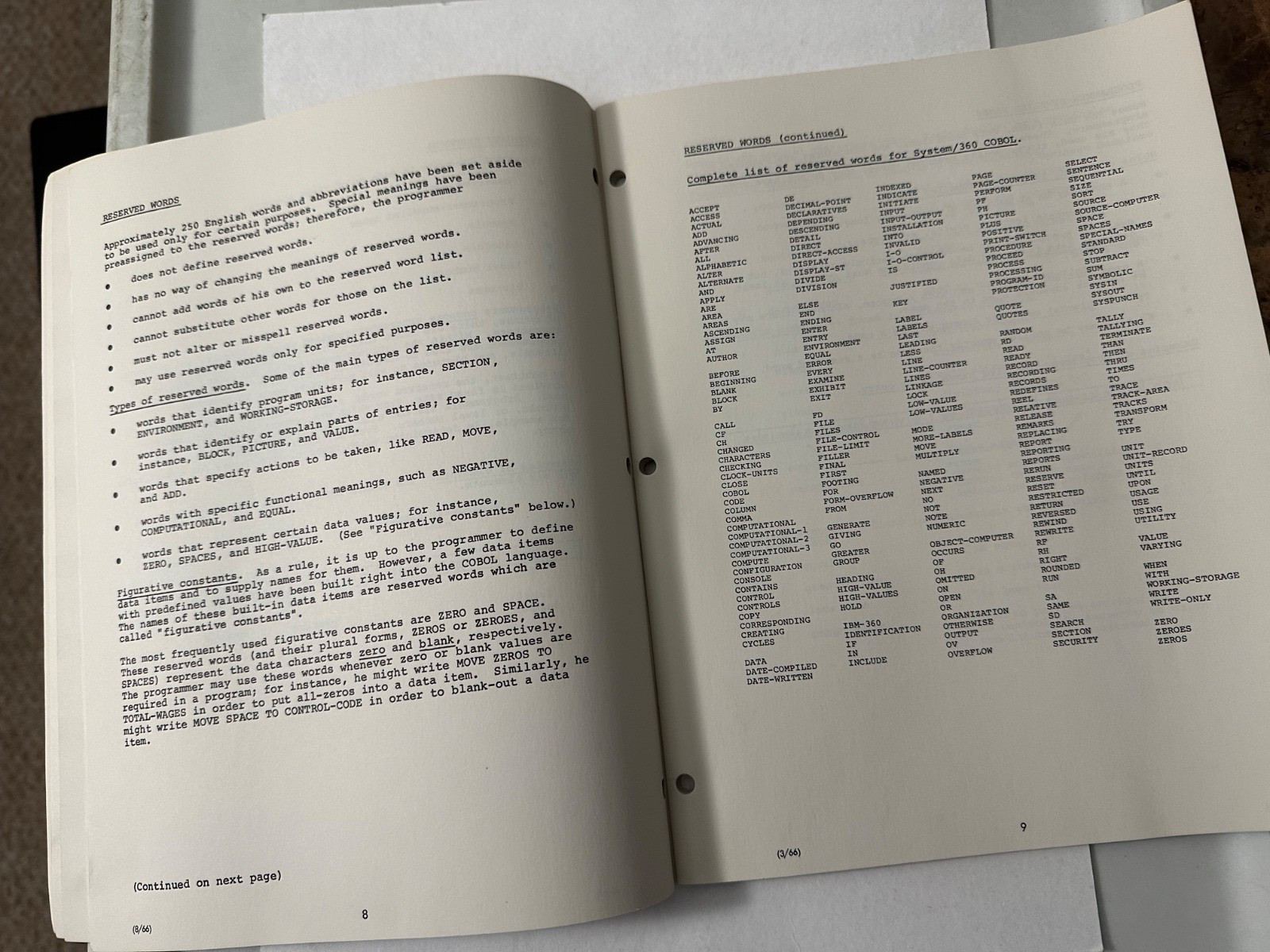 IBM System/360 COBOL Prog Fundamentals REF HANDBOOK Prog Instruc Course - 1966!