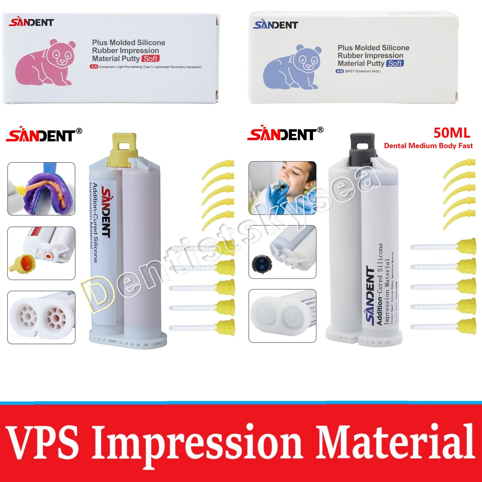 SANDENT Dental Impression Material Silicone Putty Light/Medium Body Fast Set