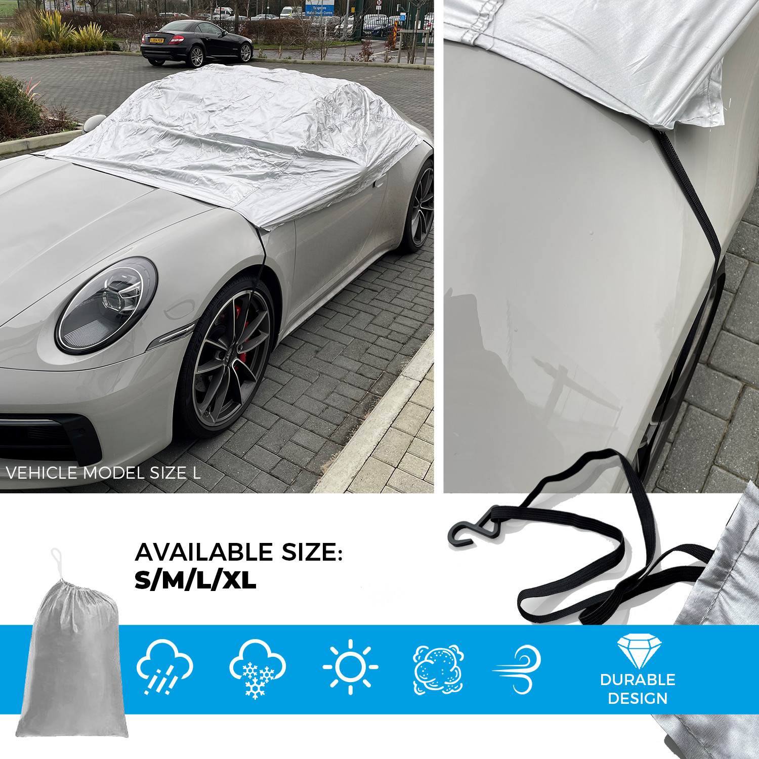 Car Top Cover Ice Water Rain UV Sun Dust & Frost Cars Fully Breathable - Small