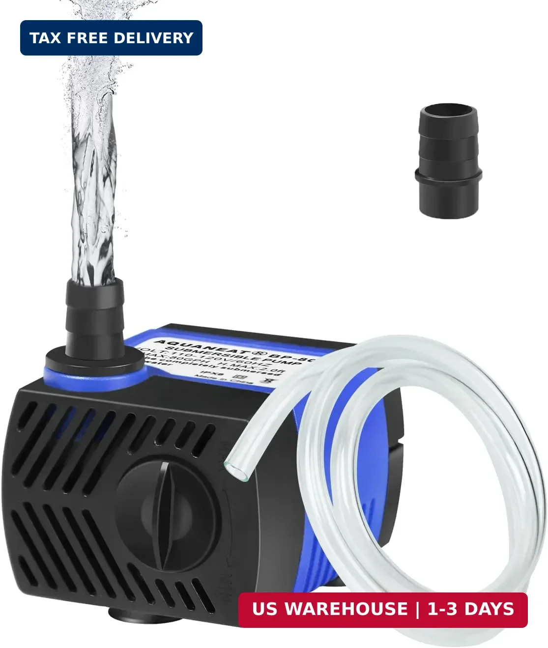 AQUANEAT Small Fountain Pump, 80 GPH Mini Submersible Water Pump with 3.3 ft Tub