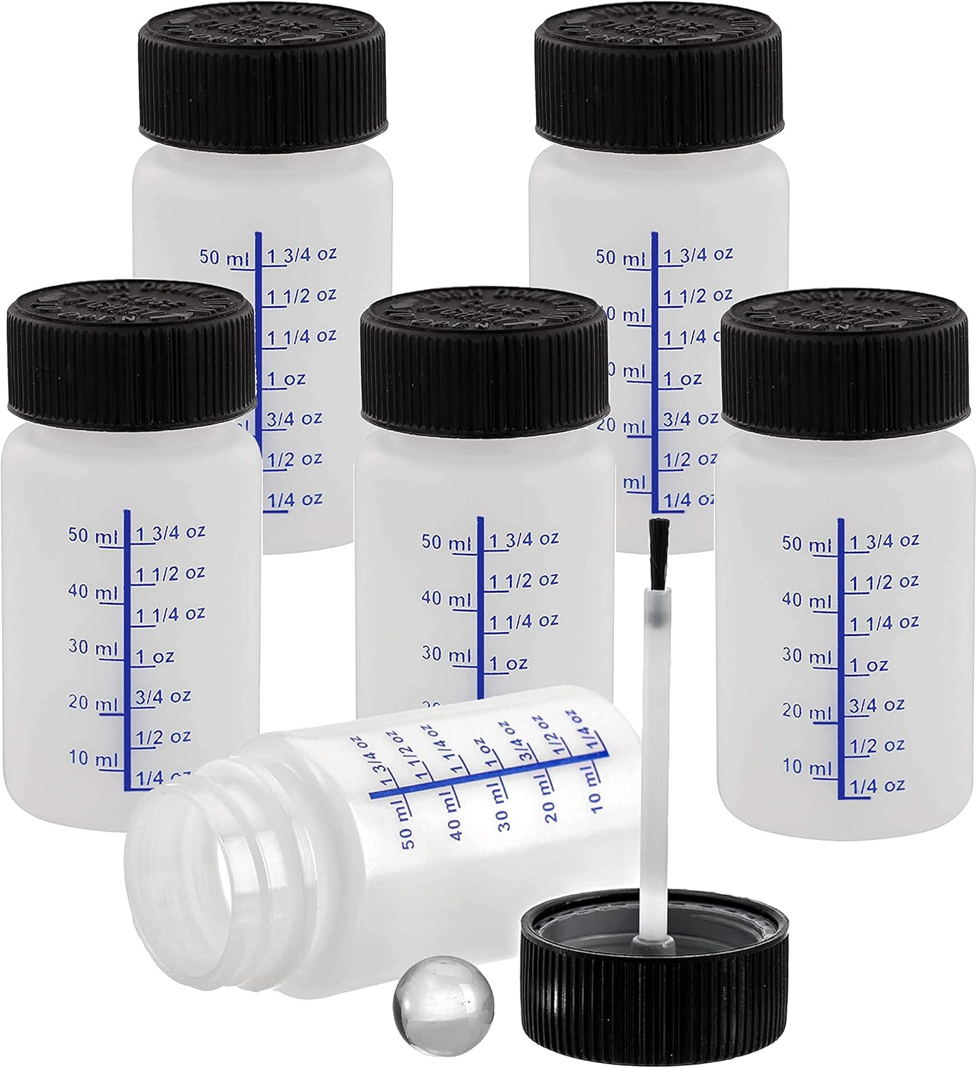 6 Pack- 2 Ounce (60Ml) Empty Paint Touch up Bottles with Brush Applicator and Mi