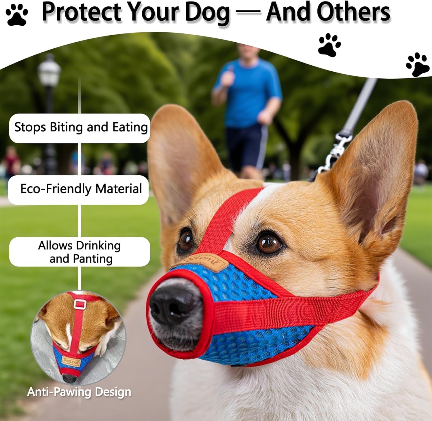 Basket Muzzle for Dogs, Prevents Biting Chewing Barking, Soft Small, Red-Blue