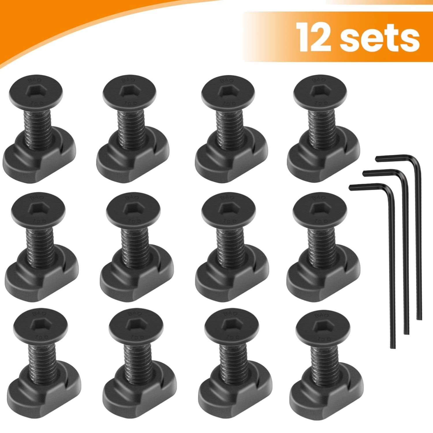 12-Piece T-Nut and Screw Set with 3 Allen Wrenches for Easy Installation