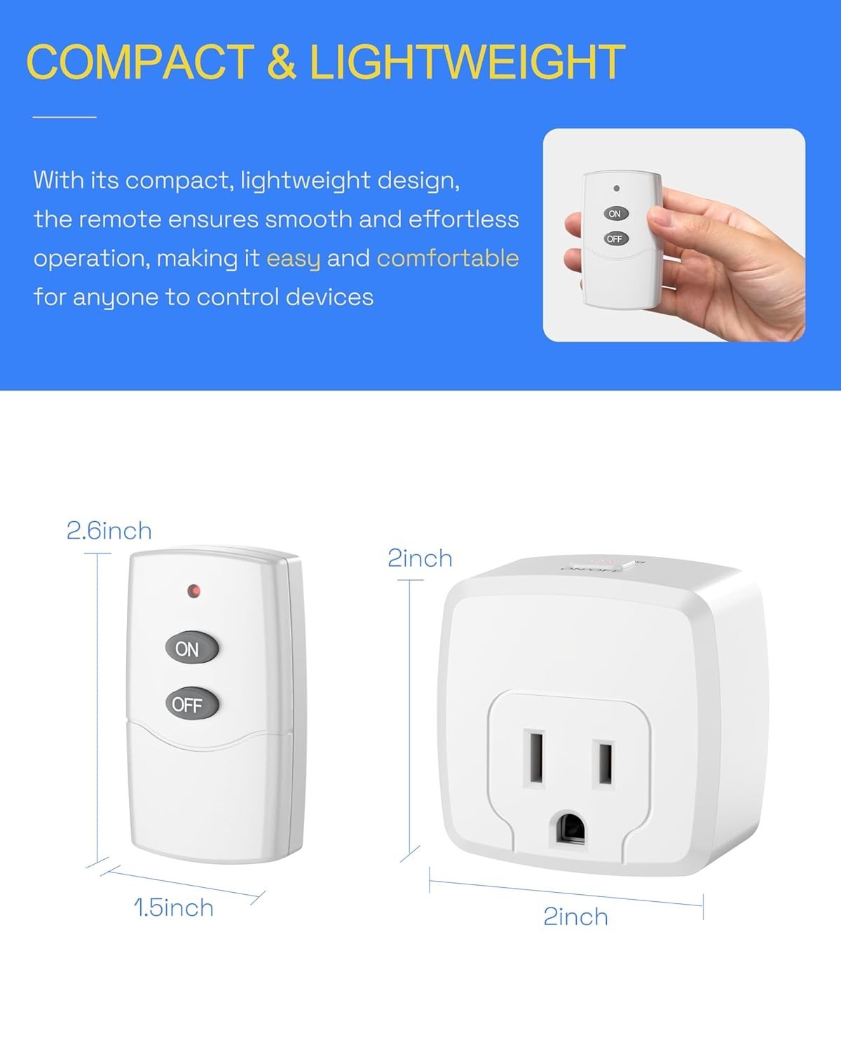 Compact Remote Control Outlet with 100FT Range - Effortless Appliance Management