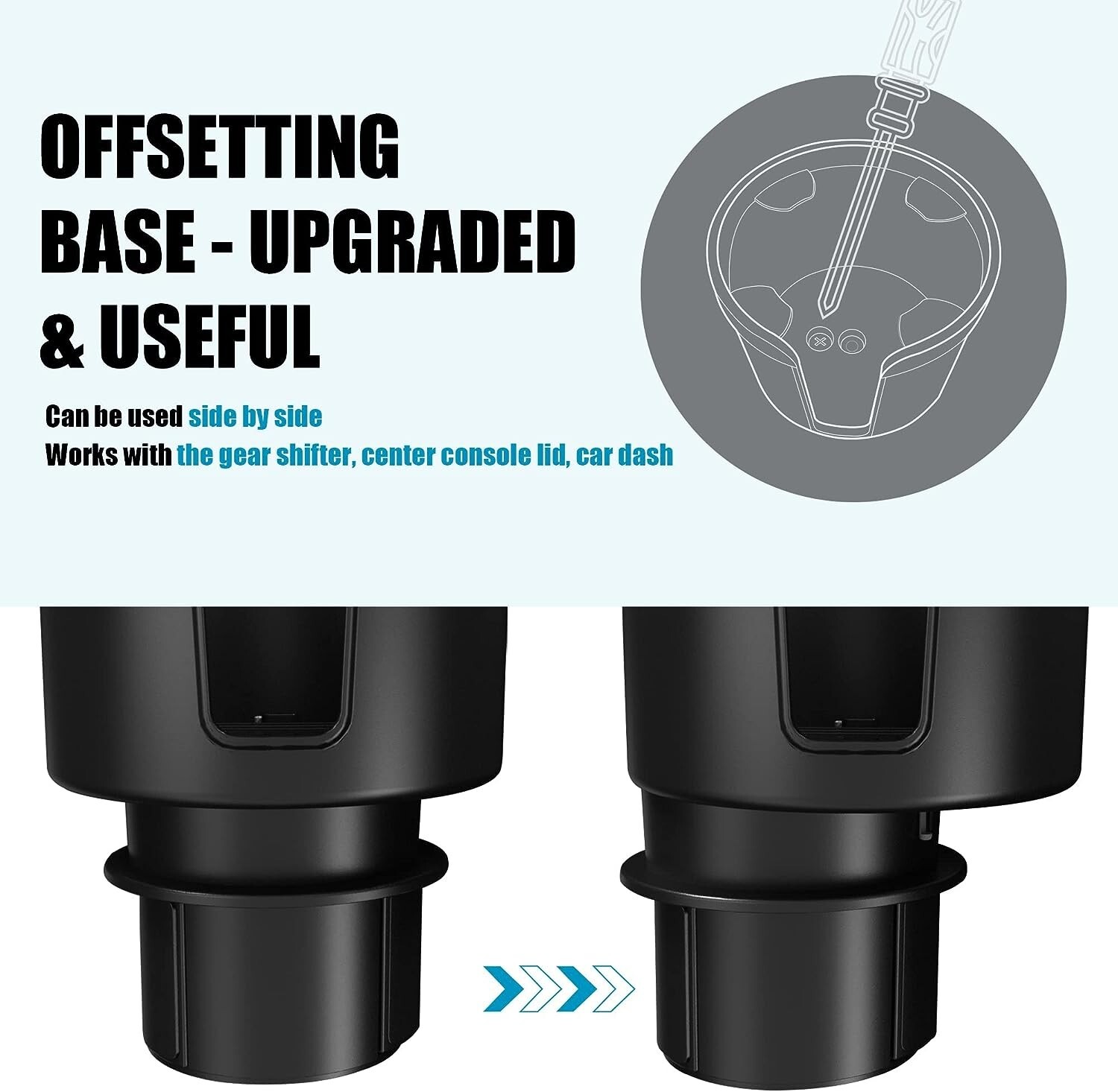 CAR OR TRUCK CUP HOLDER EXTENDER WITH OFFSET BASE SET OF 2