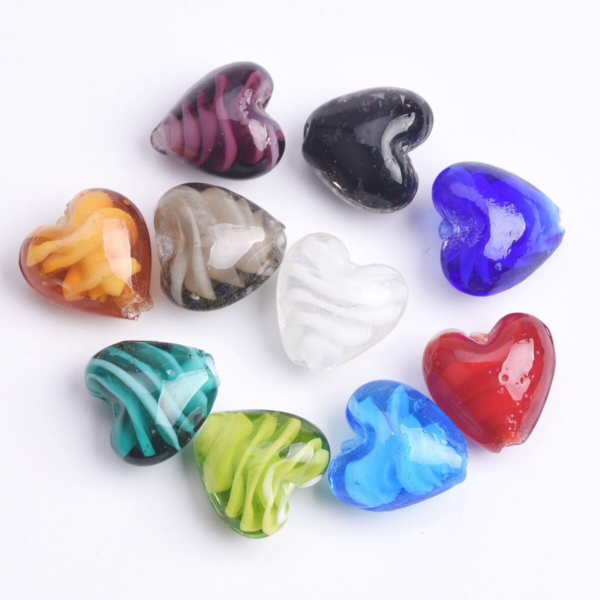 10PCS 16mm Heart Shape Handmade Lampwork Glass Loose Beads for Jewelry Making