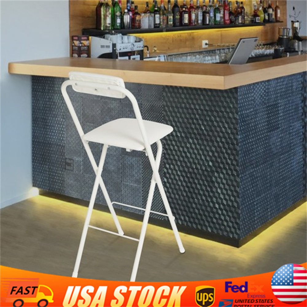 Foldable Chair Tall Folding Chair Portable Folding Stool W/ Backrest 70cm Seat