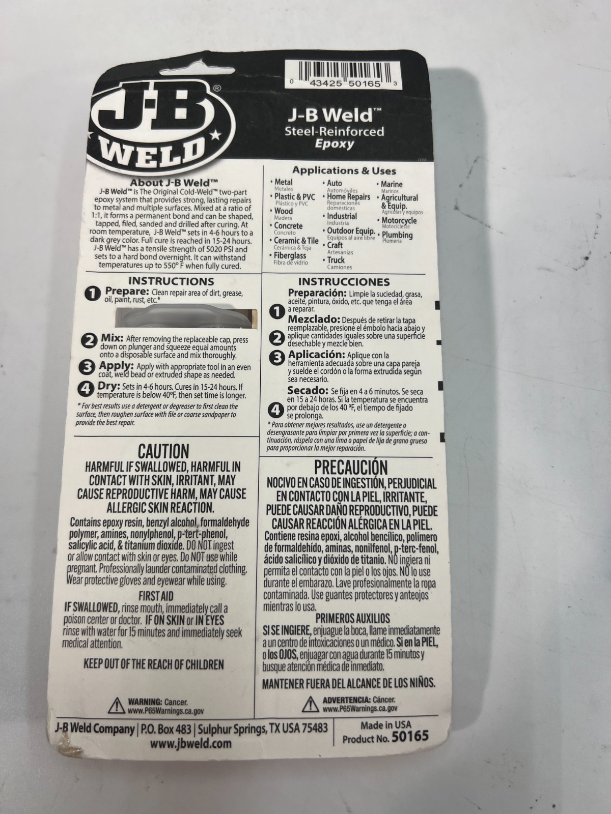 JB WELD 50165 Original Cold Weld 2-Part Epoxy Syringe