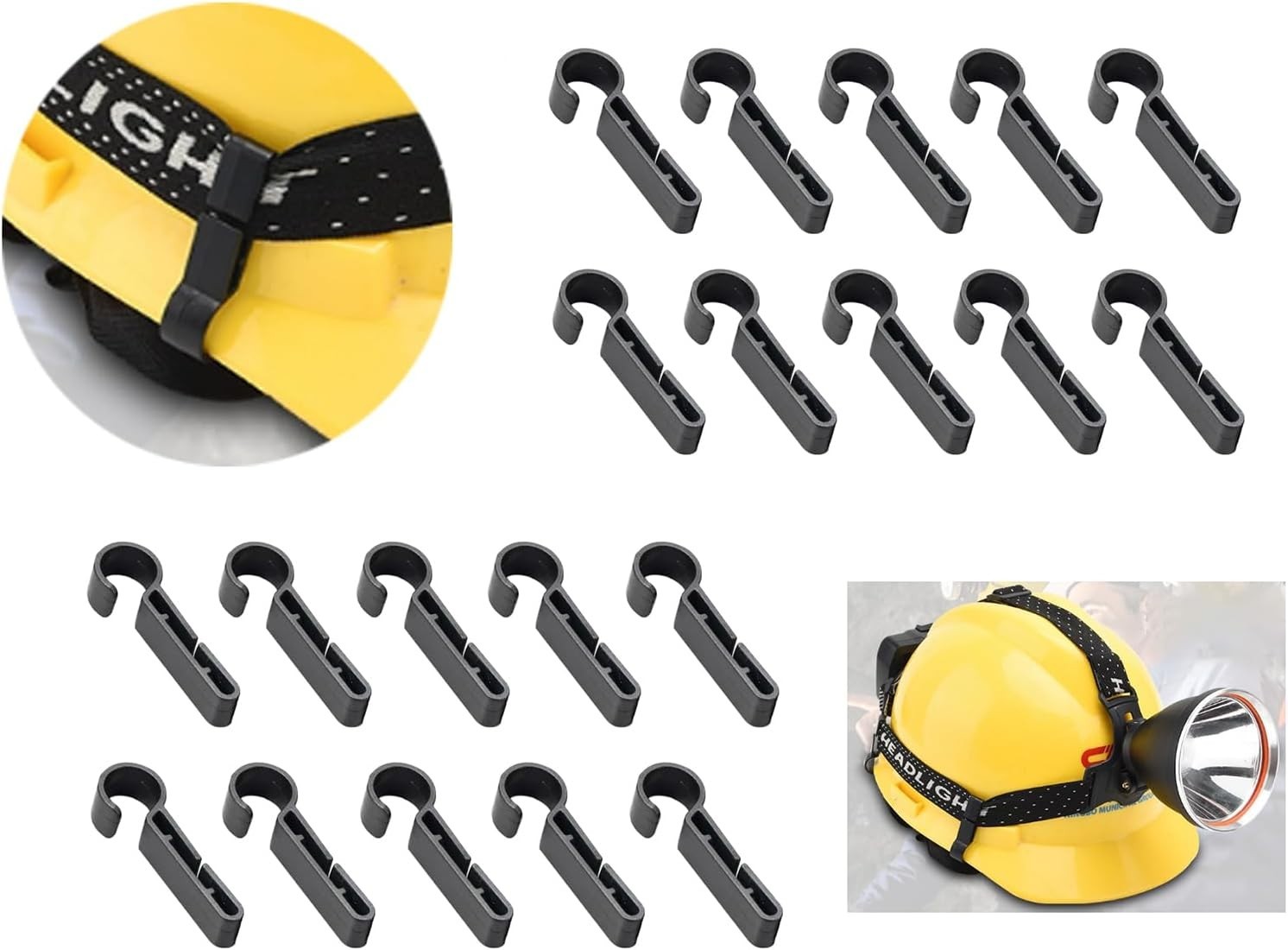 20 Black Pcs Headlamp Hook Hard Hat Light Clip Hardhat Headlamp Accessory for