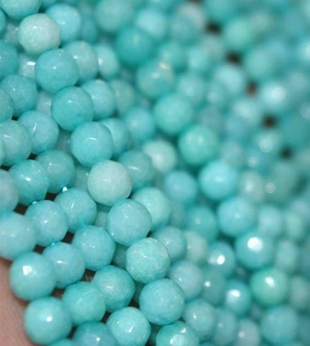 Natural 8mm Faceted Blue Aquamarine Gemstones Round Loose Beads 15"
