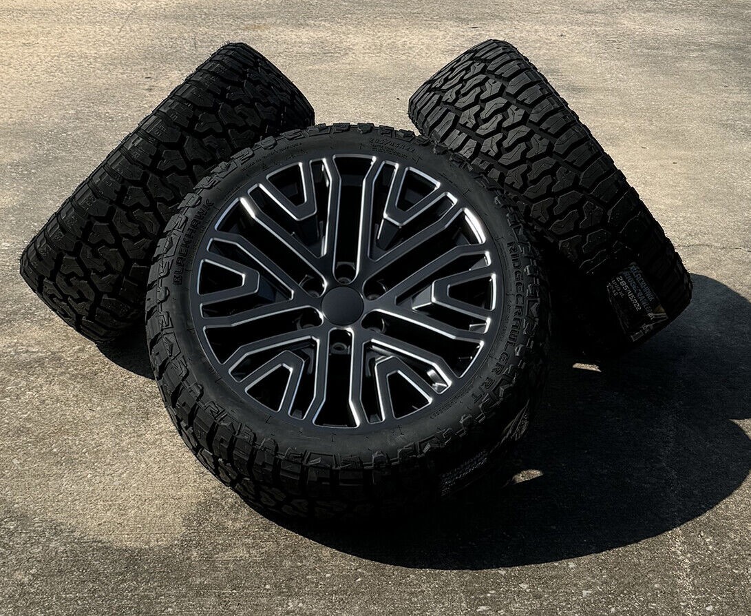 Satin Black Milled Edge 22" Wheels Blackhawk R/T Tires Chevy Tahoe Silverado