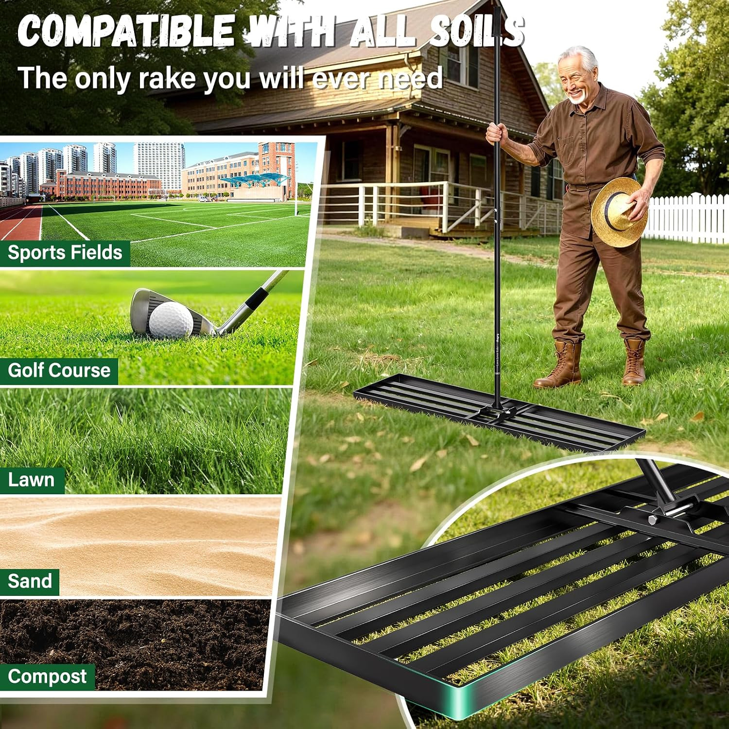 48X12 Inch Lawn Leveling Rake,Leveling Rake 78" Long Handle, Yard Level Rake,Hea