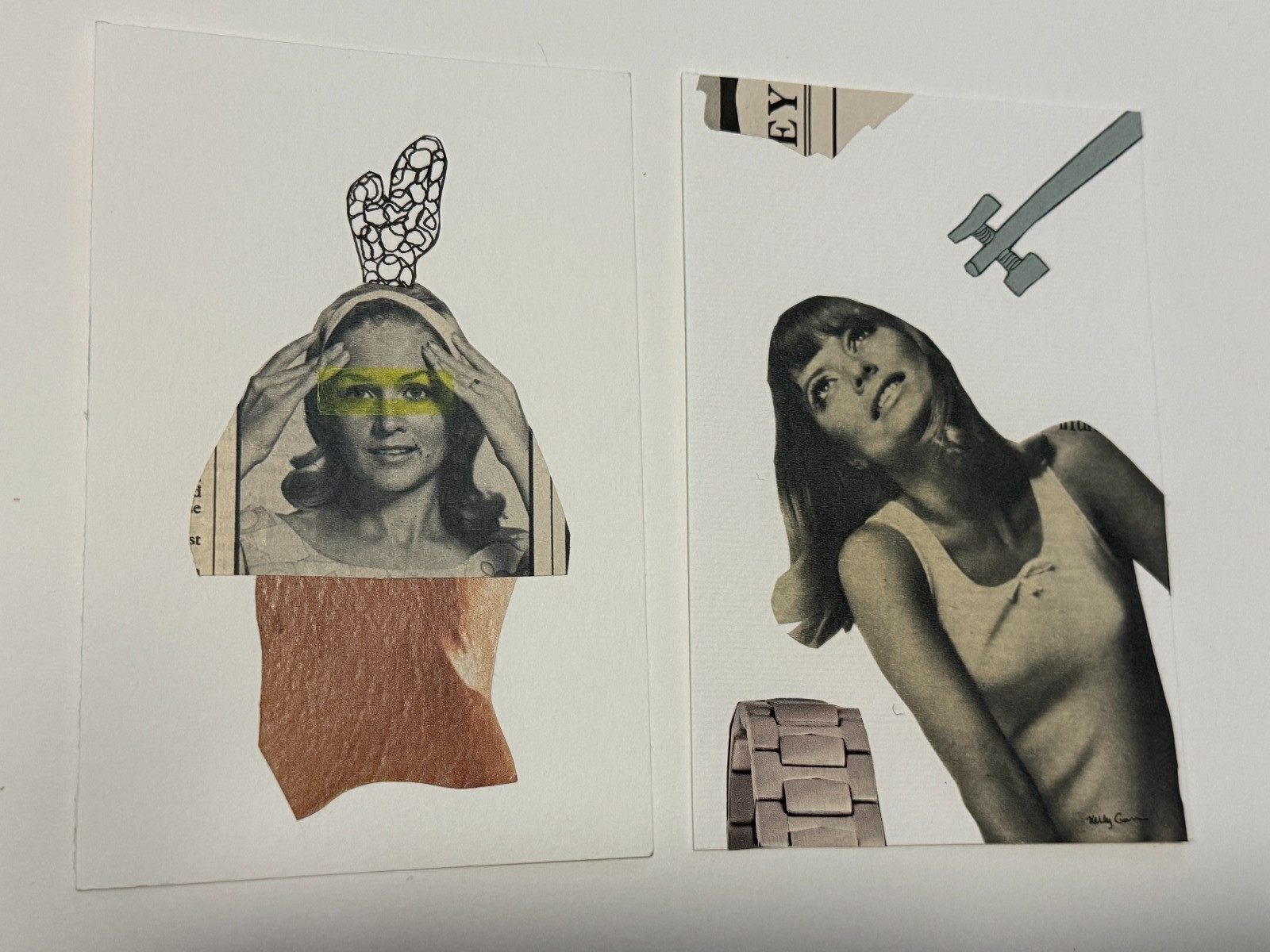 Lot of 2 Original OOAK headache + the fix Collage Art Handmade Artist paper