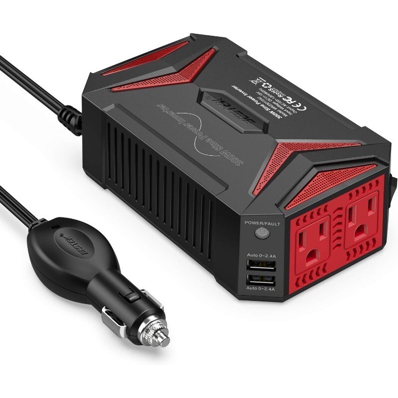 300Watt Pure Sine Wave Power Inverter Car Adapter DC 12V to AC 110V USB Ports