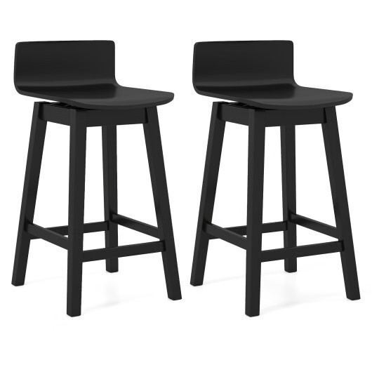 24.5 Inch Swivel Wooden Bar Stools Set of 2 with Rubber Wood Legs and Low Back-B