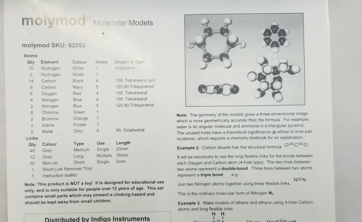 Molymod Molecular Model Set for Organic Stereochemistry Educational Aid