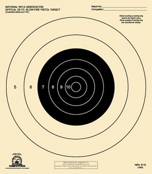 B-16 [B16] NRA Official 25 Yard Slow Fire Pistol Target (25) Tagboard